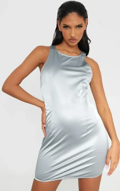 Matte Vinyl Racer Neck Bodycon Dress-PrettyLittleThing