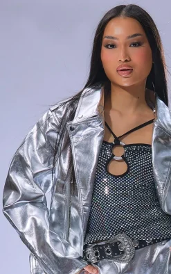Silver Metallic Biker Jacket