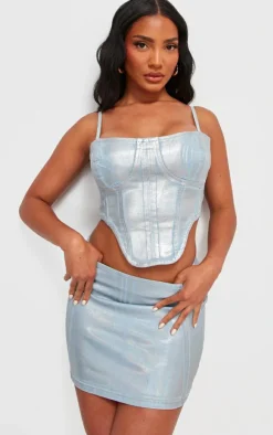 Silver Metallic Coated Denim Corset Top-PrettyLittleThing Best
