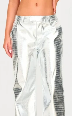 Metallic Crocodile Faux Leather Pants-PrettyLittleThing Sale