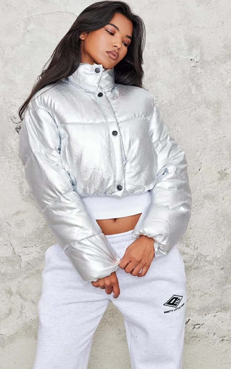 PrettyLittleThing Puffer Jackets*Metallic Cropped Puffer Jacket