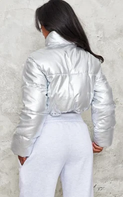 PrettyLittleThing Puffer Jackets*Metallic Cropped Puffer Jacket