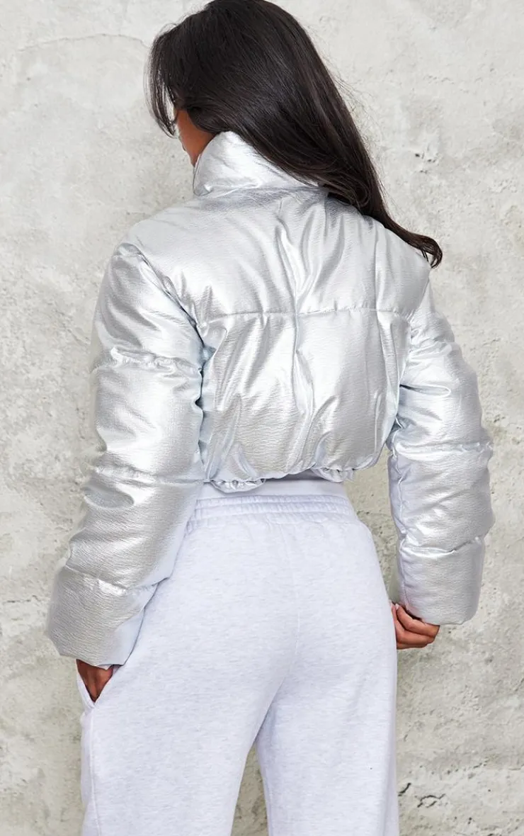 PrettyLittleThing Puffer Jackets*Metallic Cropped Puffer Jacket