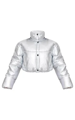 PrettyLittleThing Puffer Jackets*Metallic Cropped Puffer Jacket