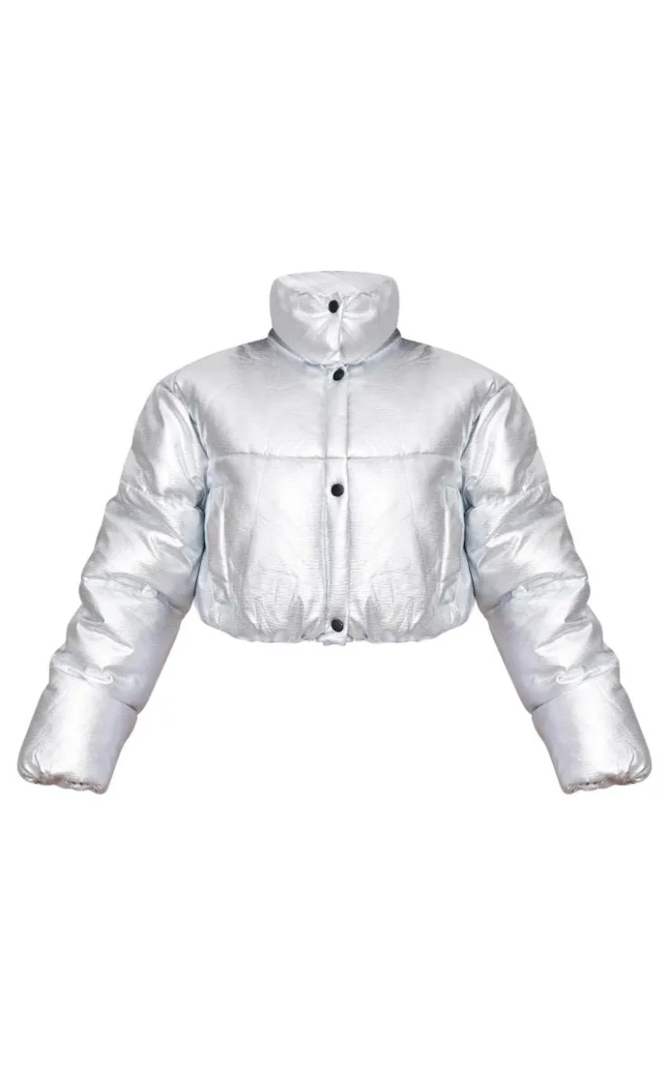 PrettyLittleThing Puffer Jackets*Metallic Cropped Puffer Jacket