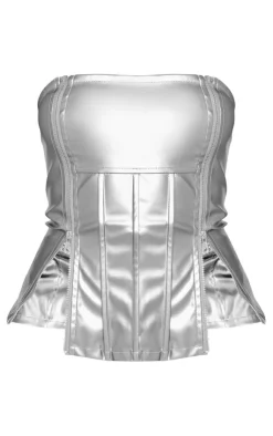 PrettyLittleThing Corsets*Metallic Faux Leather Bandeau Zip Detail Corset Top