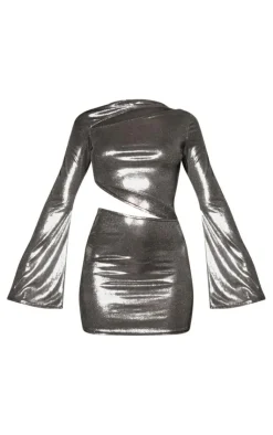 Metallic Jersey Cut Out Long Sleeve Bodycon Dress-PrettyLittleThing Best