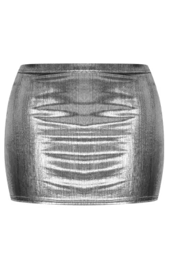 Discount PrettyLittleThing Metallic Jersey Micro Mini Skirt Silver
