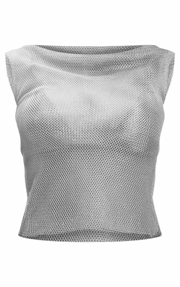 PrettyLittleThing Sleeveless Tops*Metallic Netted Long Top