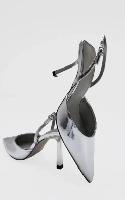 PrettyLittleThing Mid Heels*Metallic Point Toe Pu Buckle Strap Mid Heeled Courts