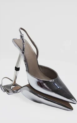 PrettyLittleThing Mid Heels*Metallic Point Toe Pu Buckle Strap Mid Heeled Courts