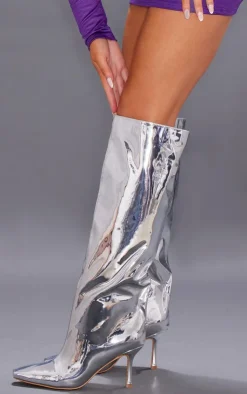 PrettyLittleThing High Heels*Metallic Point Toe Knee High Heeled Boots