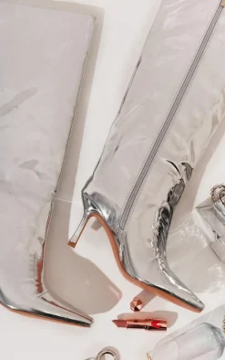 PrettyLittleThing High Heels*Metallic Point Toe Knee High Heeled Boots