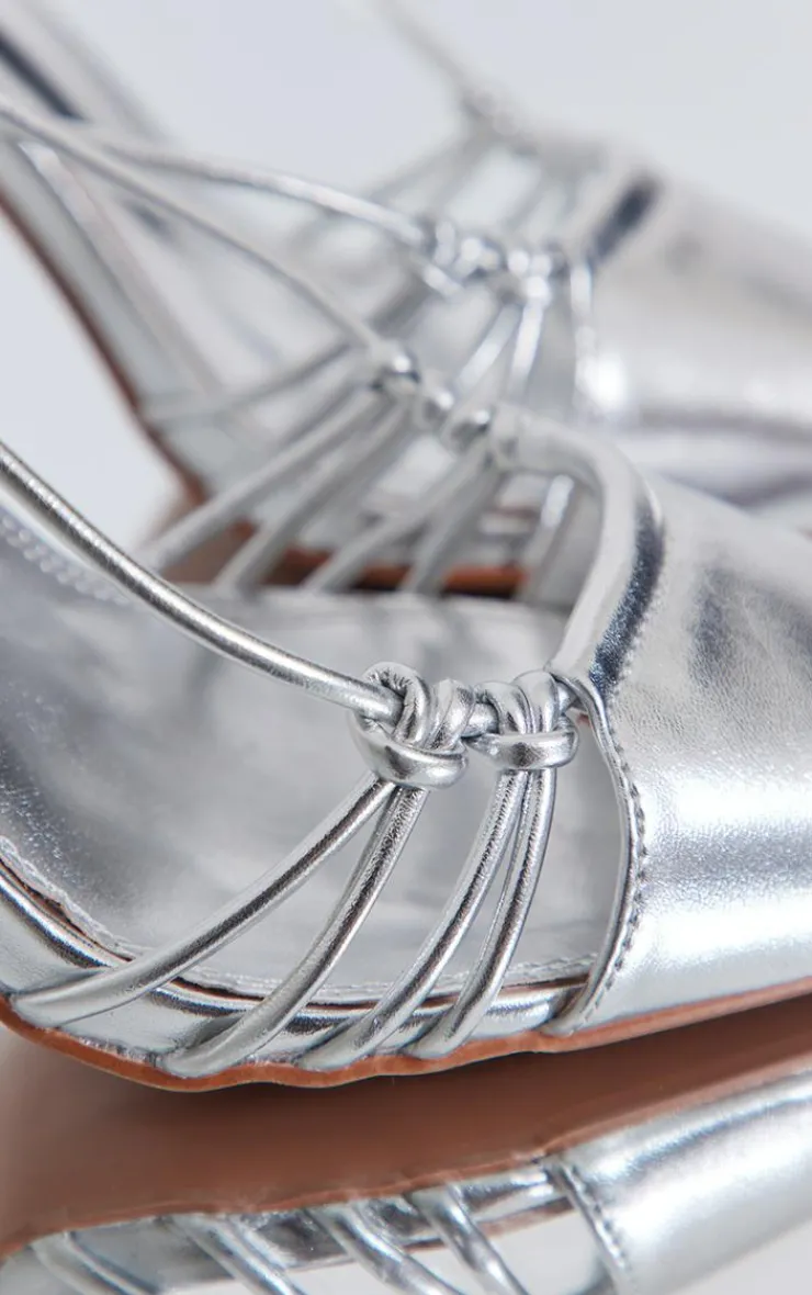 PrettyLittleThing High Heels*Metallic Pointed Stiletto Toe Knot Detail High Heeled Court Sandals