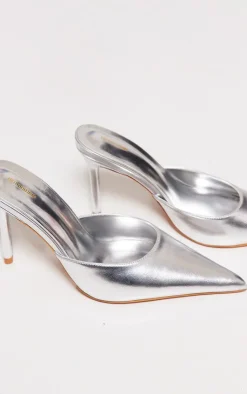 PrettyLittleThing Mules*Metallic PU Point Toe High Heeled Court Mules
