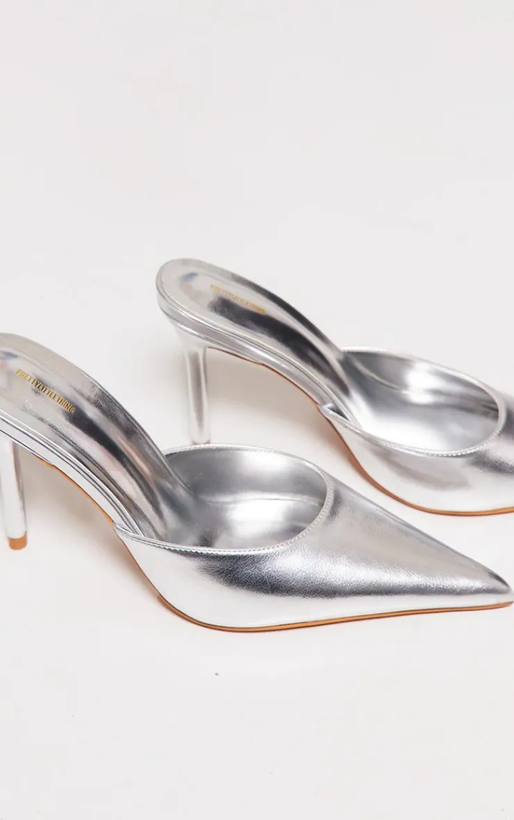 PrettyLittleThing Mules*Metallic PU Point Toe High Heeled Court Mules