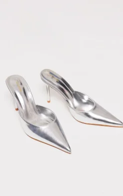 PrettyLittleThing Mules*Metallic PU Point Toe High Heeled Court Mules