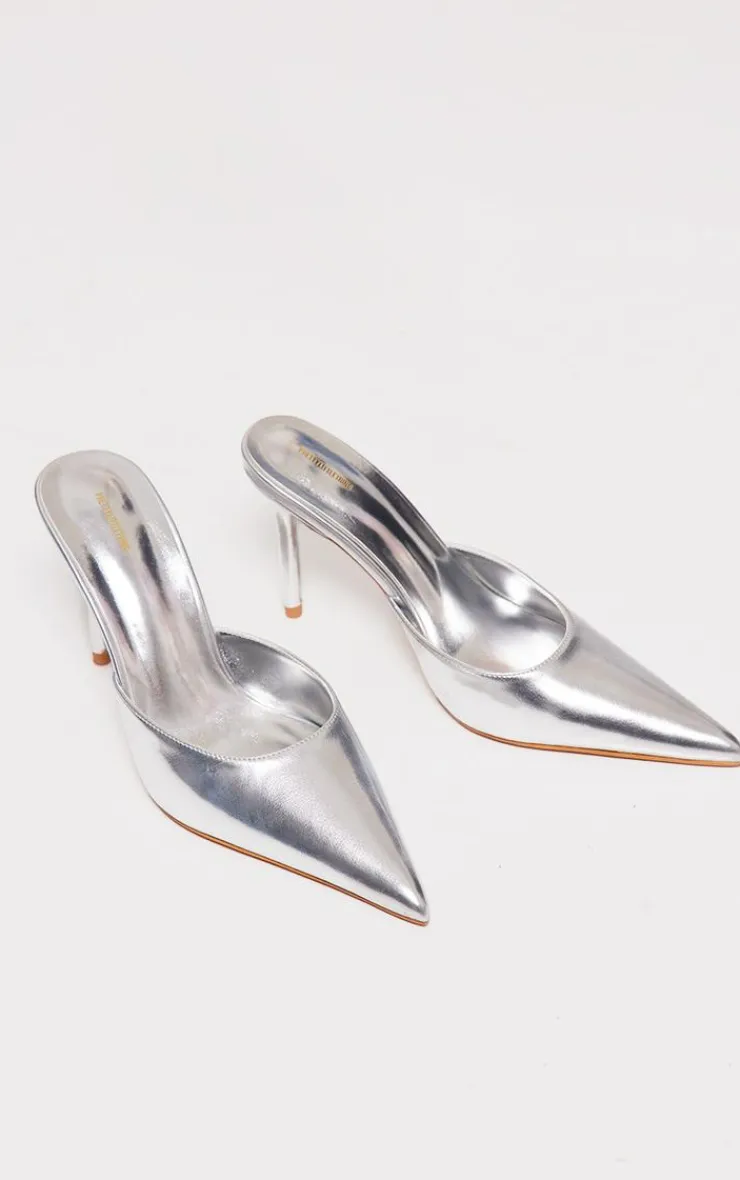 PrettyLittleThing Mules*Metallic PU Point Toe High Heeled Court Mules