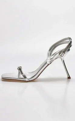 PrettyLittleThing Heeled Sandals*Metallic PU Square Toe Barely There Buckle Heel Sandals