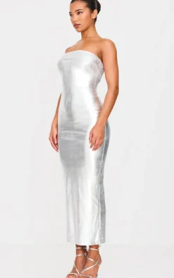 Metallic Rib Bandeau Maxi Dress-PrettyLittleThing Discount