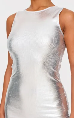 Metallic Rib Crew Neck Mini Dress-PrettyLittleThing Discount