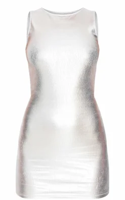 Metallic Rib Crew Neck Mini Dress-PrettyLittleThing Discount