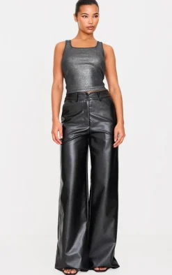 PrettyLittleThing Sleeveless Tops*Metallic Ribbed Scoop Neck Long Vest Top