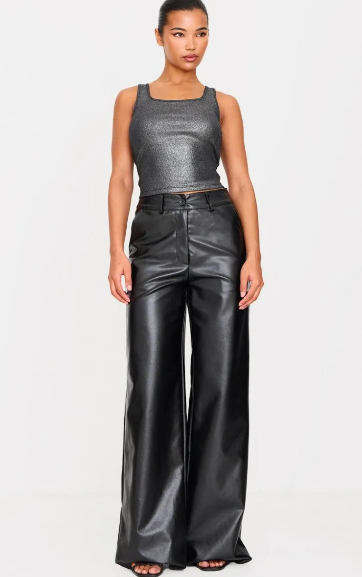 PrettyLittleThing Sleeveless Tops*Metallic Ribbed Scoop Neck Long Vest Top