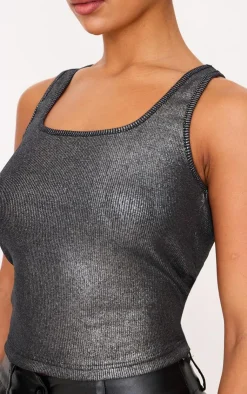PrettyLittleThing Sleeveless Tops*Metallic Ribbed Scoop Neck Long Vest Top