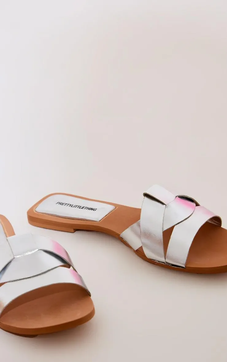 PrettyLittleThing Mules*Metallic Round Toe Real Leather Strap Mule Flat Sandals