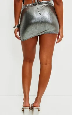 PrettyLittleThing Metallic Seam Detail Mini Skirt Silver