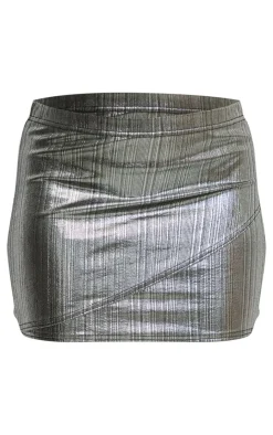 PrettyLittleThing Metallic Seam Detail Mini Skirt Silver