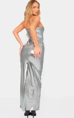 Metallic Slinky Bandeau Bodycon Maxi Dress-PrettyLittleThing Hot