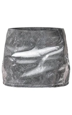 Clearance PrettyLittleThing Metallic Textured Faux Leather Low Rise Micro Mini Skirt Silver