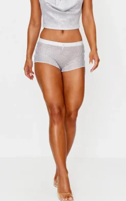 New PrettyLittleThing Metallic Textured Sheer Hotpants Silver