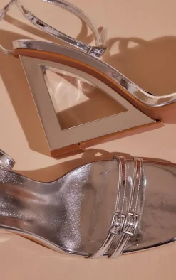 PrettyLittleThing Heeled Sandals*Mirror Square Cut Out Wedge Heel Double Buckle Strap Sandals