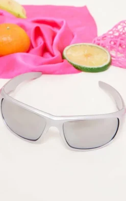 PrettyLittleThing Visor Sunglasses*Mirrored Lens Rectangular Sporty Visor Sunglasses