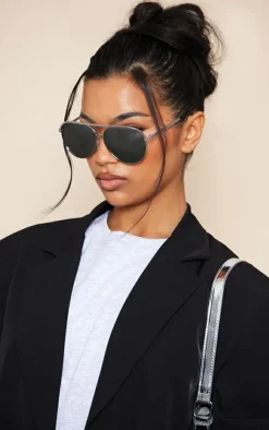 PrettyLittleThing Colored Sunglasses*Mirrored Metal Textured Top Aviator Sunglasses