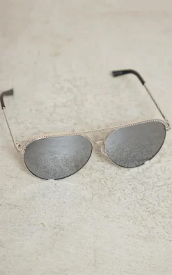 PrettyLittleThing Colored Sunglasses*Mirrored Metal Textured Top Aviator Sunglasses