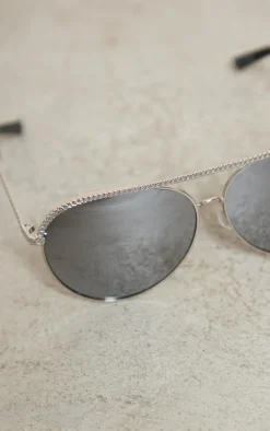 PrettyLittleThing Colored Sunglasses*Mirrored Metal Textured Top Aviator Sunglasses