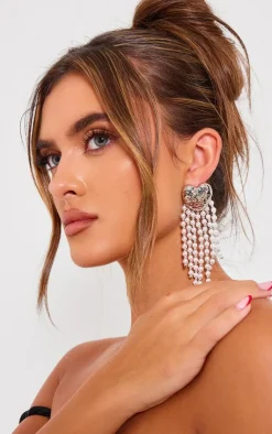 PrettyLittleThing Statement Earrings*Molten Heart Tassel Pearl Statement Earrings