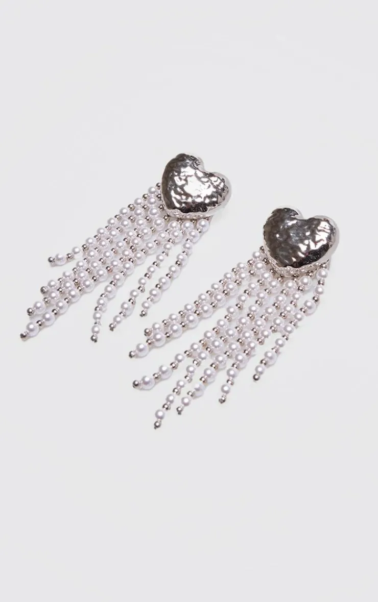 PrettyLittleThing Statement Earrings*Molten Heart Tassel Pearl Statement Earrings