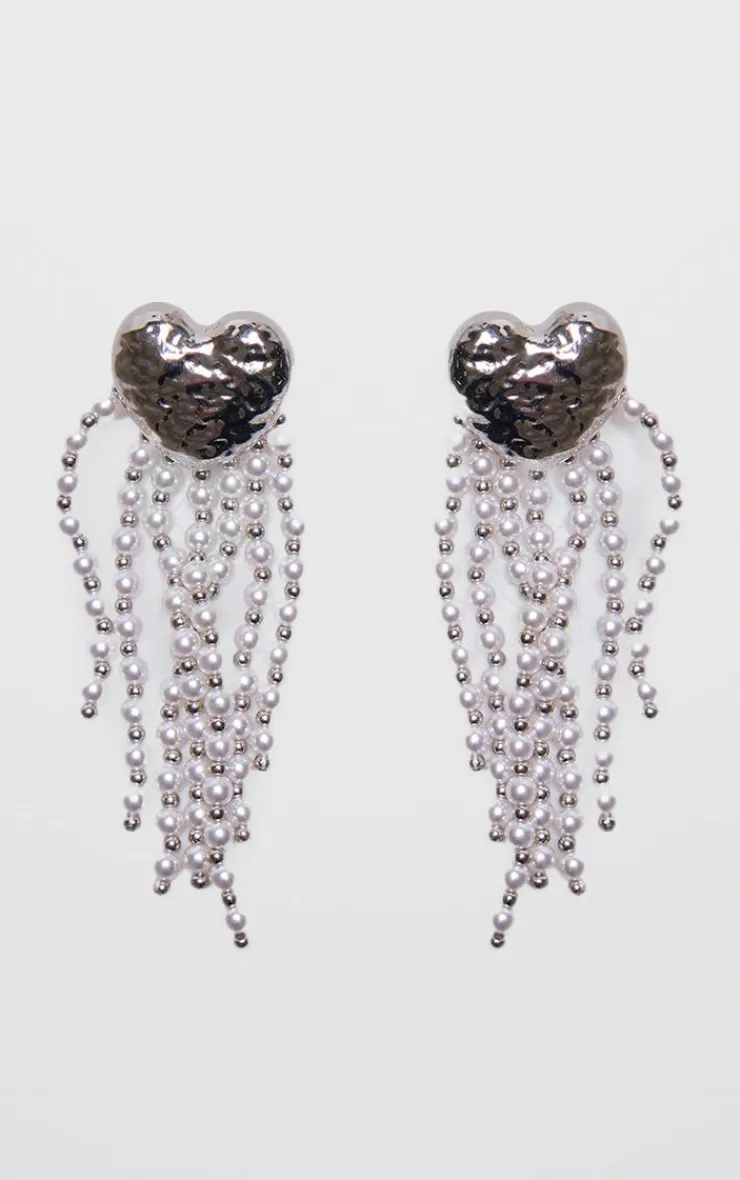 PrettyLittleThing Statement Earrings*Molten Heart Tassel Pearl Statement Earrings