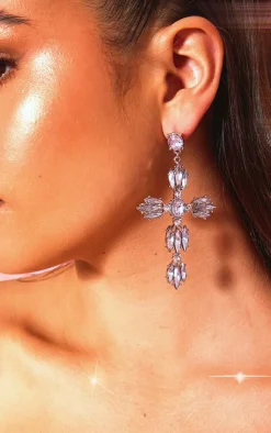 PrettyLittleThing Statement Earrings*Oversized Cross Jeweled Earrings