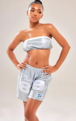 Discount PrettyLittleThing Printed Bandeau Top Silver