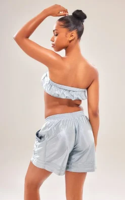 Discount PrettyLittleThing Printed Bandeau Top Silver