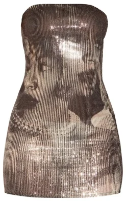 Printed Sequin Glitter Bandeau Bodycon Dress-PrettyLittleThing Clearance