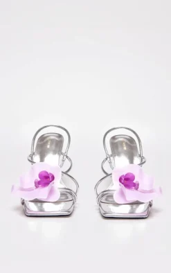 PrettyLittleThing High Heels*PU Pink Flower Strappy Sling Back Heeled Sandals