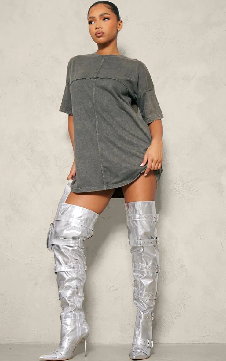 PrettyLittleThing Statement Heels*Pu Point Toe Buckled Over The Knee Heeled Boots