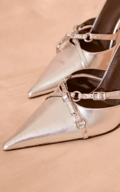 PrettyLittleThing Mules*Pu Point Toe Buckle Strap Heeled Mules